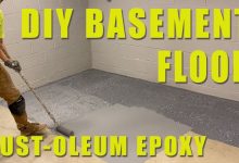 rust oleum epoxyshied application over a concrete basement floor