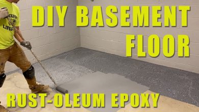 rust oleum epoxyshied application over a concrete basement floor